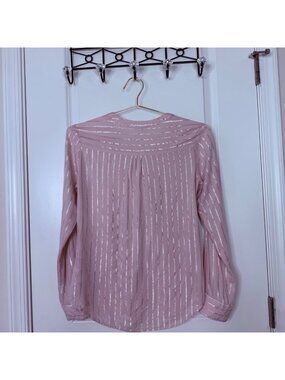 Express Womens Pink Metallic Striped Long Sleeve Button-Down Blouse Size S